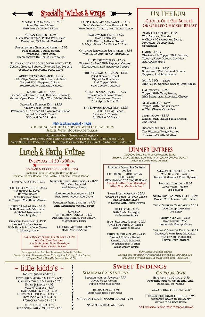 Calloway's Restaurant - West Creek, NJ menu_pic