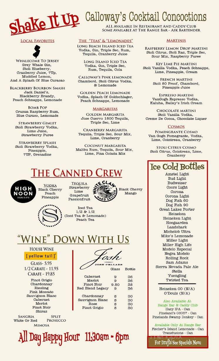 Calloway's Restaurant - West Creek, NJ menu_pic