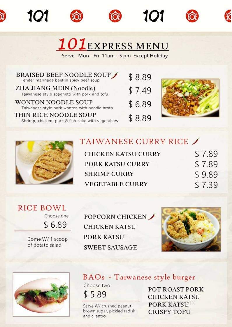 101 Taiwanese Cuisine - Reno, NV menu_pic
