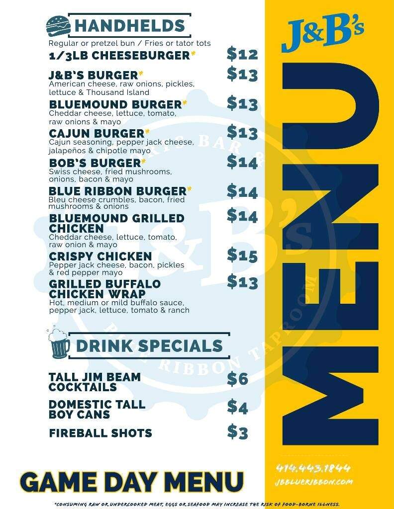 JB's Blue Ribbon Bar and Grill - Milwaukee, WI menu_pic