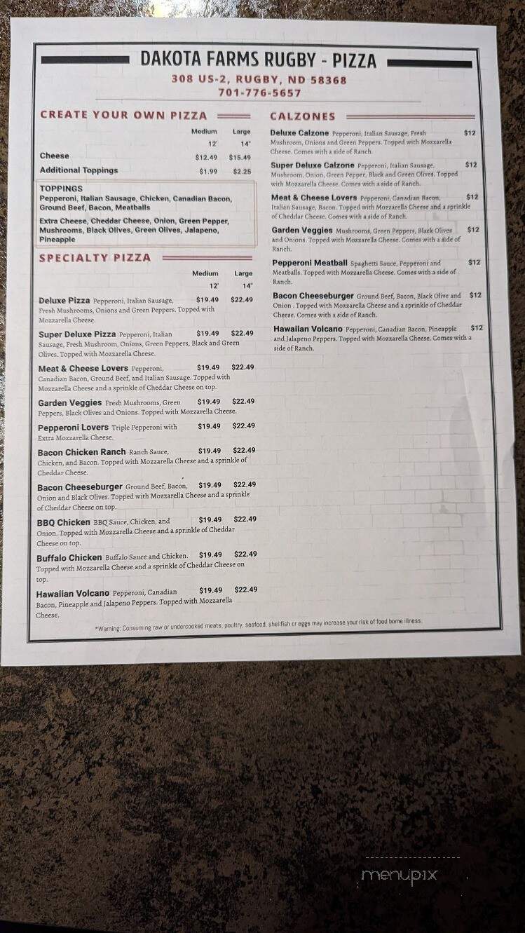 Dakota Farms Restaurant and Lounge - Rugby, ND menu_pic