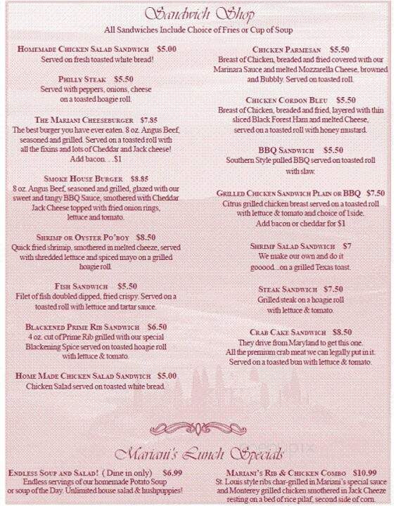 Mariani's Restaurant - Pembroke, NC menu_pic