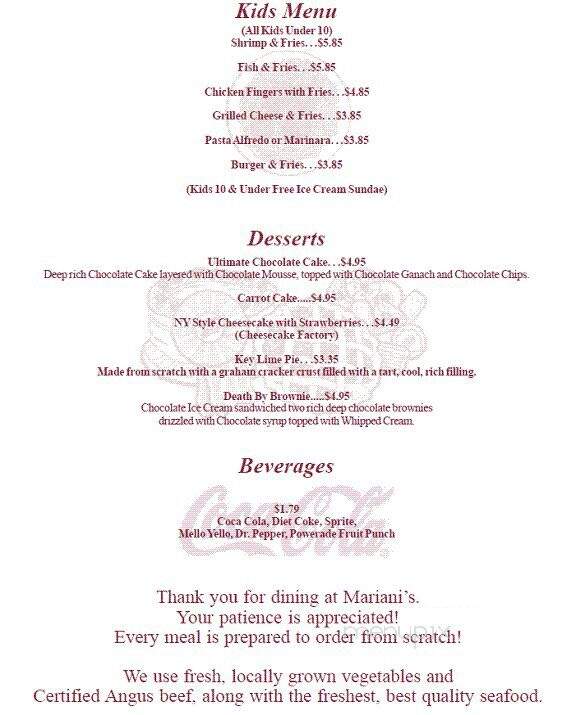 Mariani's Restaurant - Pembroke, NC menu_pic