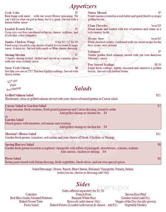 Mariani's Restaurant - Pembroke, NC menu_pic