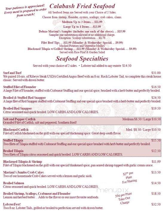 Mariani's Restaurant - Pembroke, NC menu_pic
