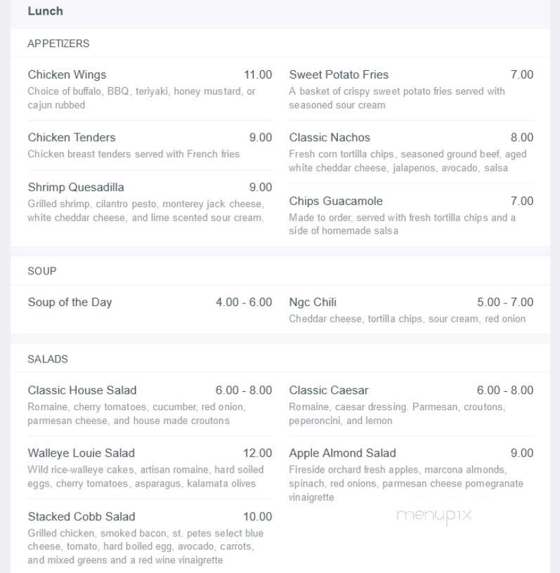Spring Creek Grille at Northfield Golf Club - Northfield, MN menu_pic