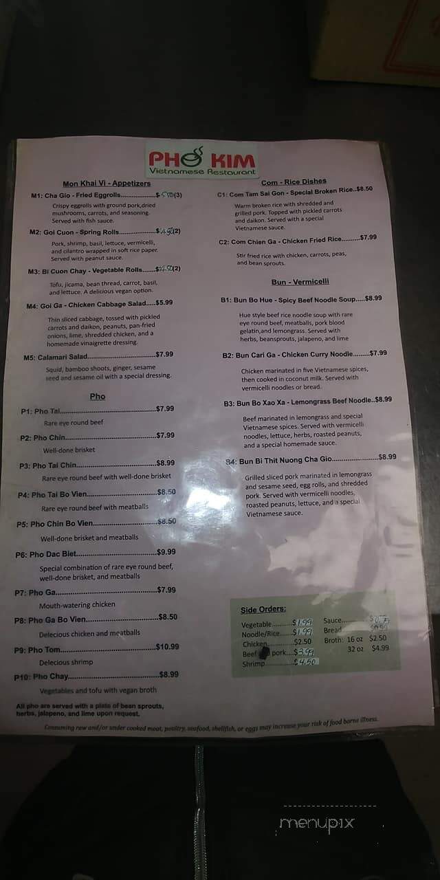 Pho Kim - Springfield, MO menu_pic