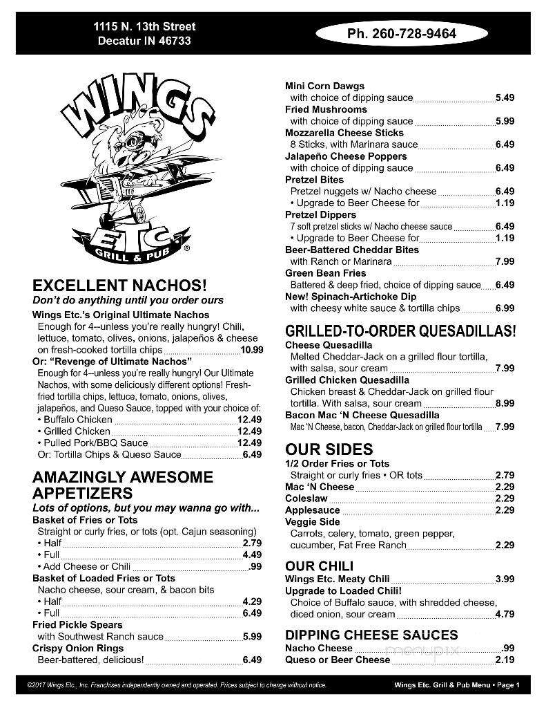 Wings Etc - Decatur, IN menu_pic