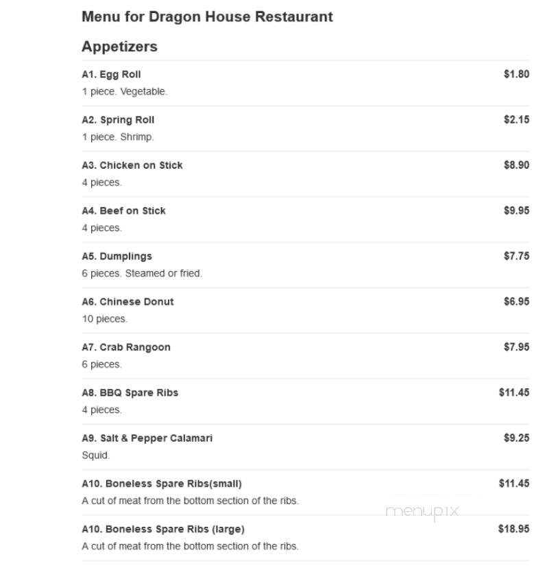 Dragon House Restaurant - Fairburn, GA menu_pic