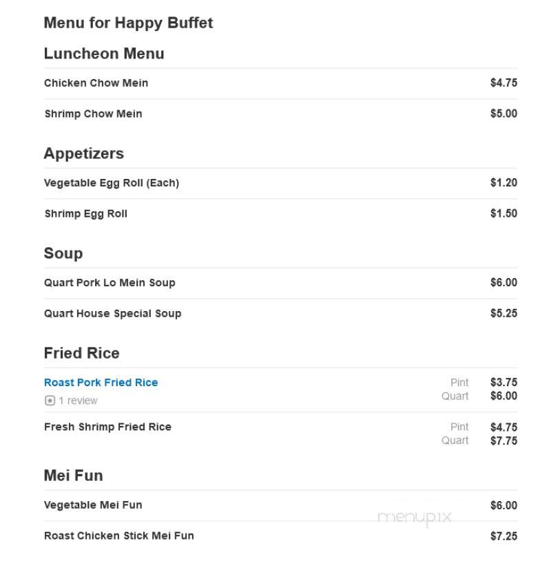 Happy Buffet - Youngstown, OH menu_pic