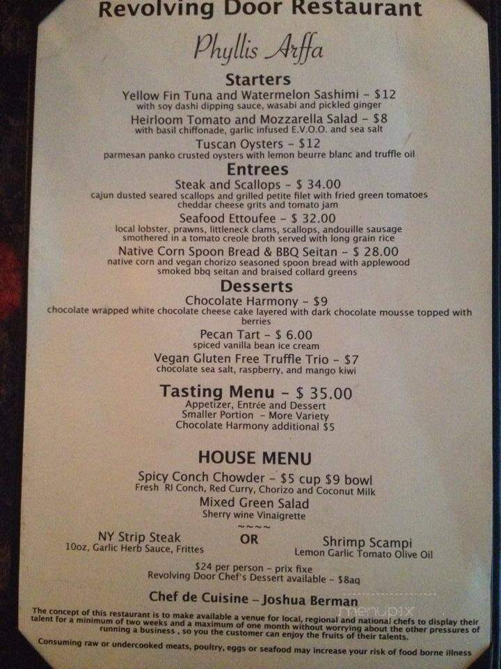 Revolving Door Restaurant - Newport, RI menu_pic