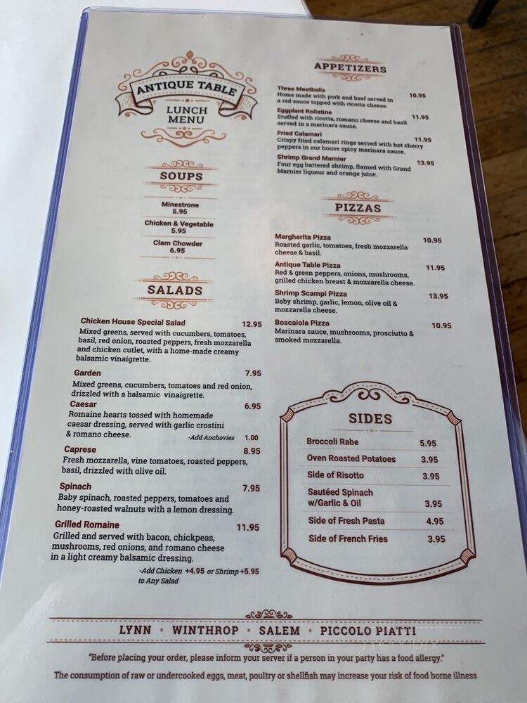 Antique Table - Winthrop, MA menu_pic