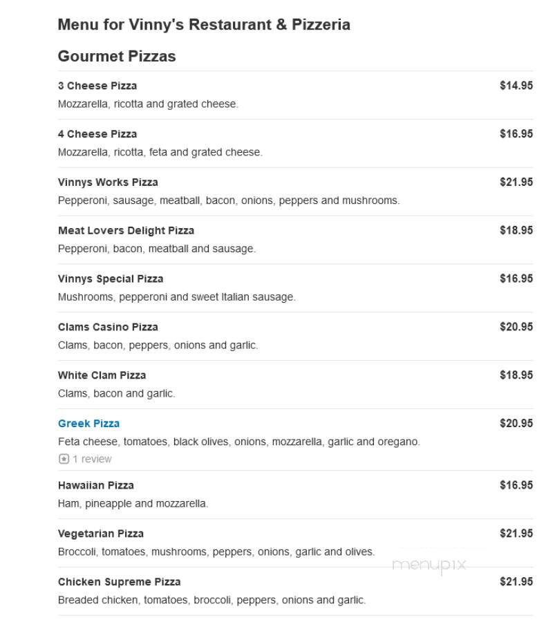 Vinny's Restaurant & Pizzeria - Torrington, CT menu_pic