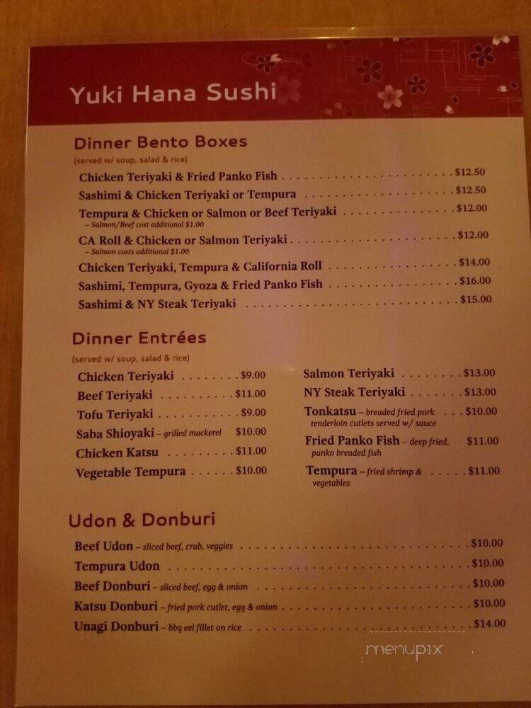 Yuki Hana Sushi - Hayward, CA menu_pic
