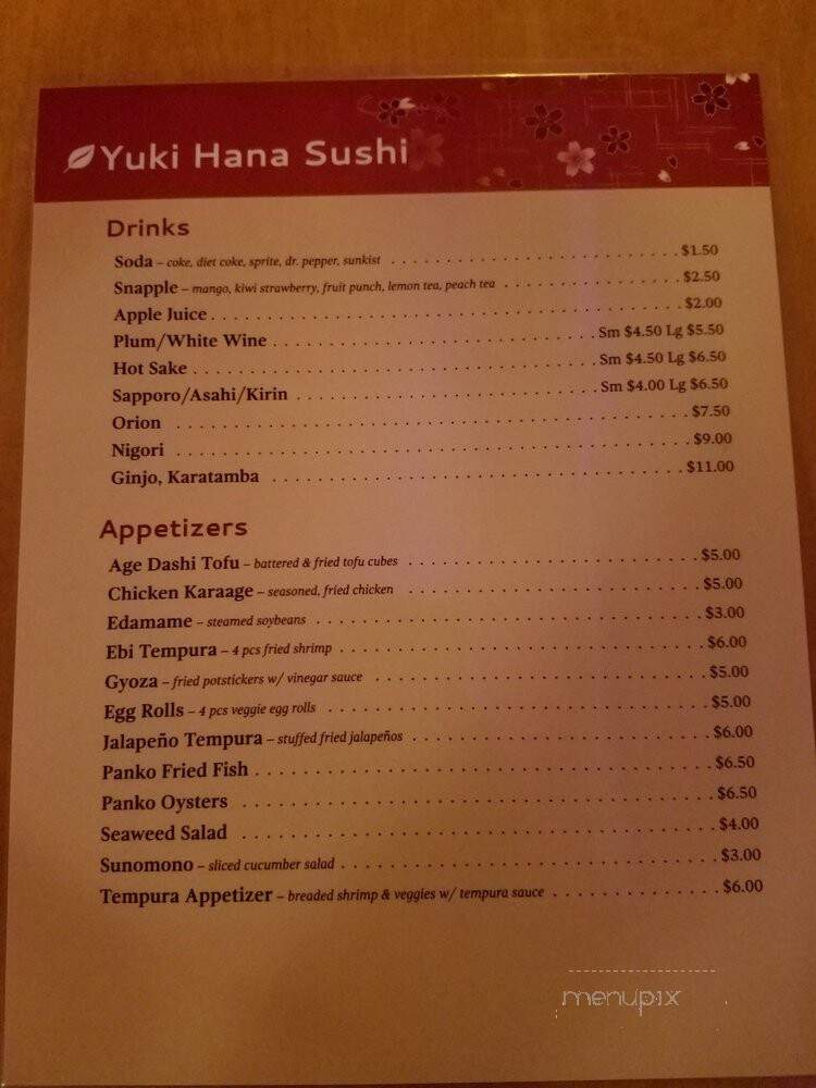 Yuki Hana Sushi - Hayward, CA menu_pic