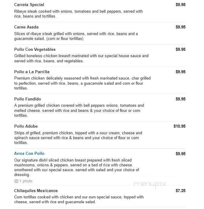 La Carreta Mexican Restaurant - Asheville, NC menu_pic