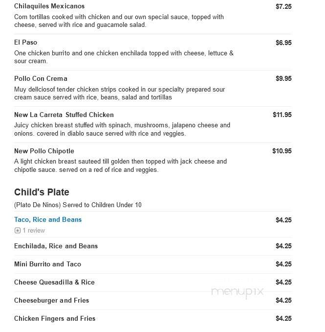 La Carreta Mexican Restaurant - Asheville, NC menu_pic
