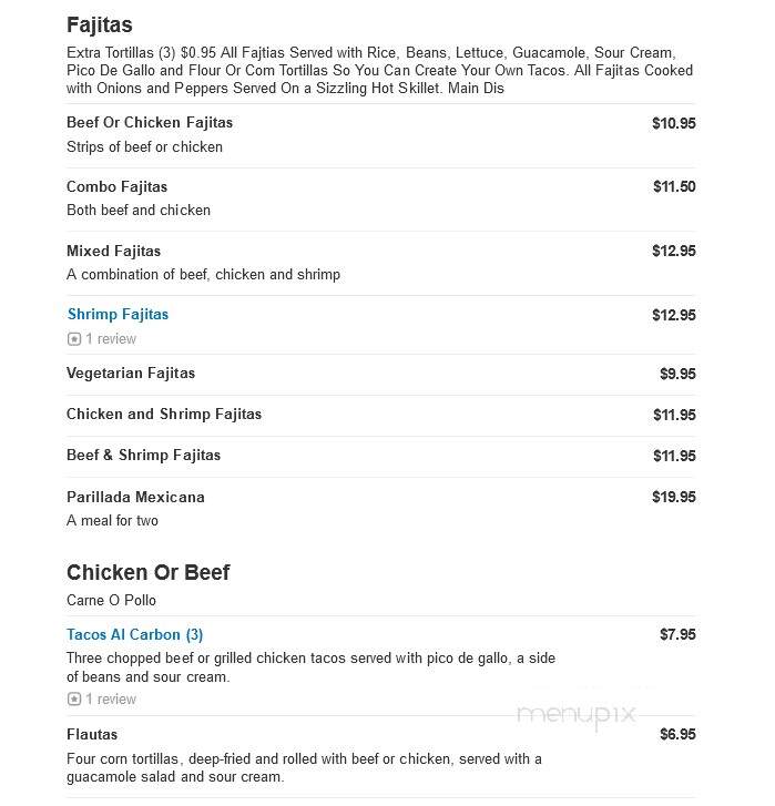 La Carreta Mexican Restaurant - Asheville, NC menu_pic