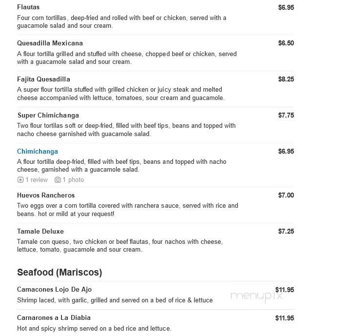 La Carreta Mexican Restaurant - Asheville, NC menu_pic