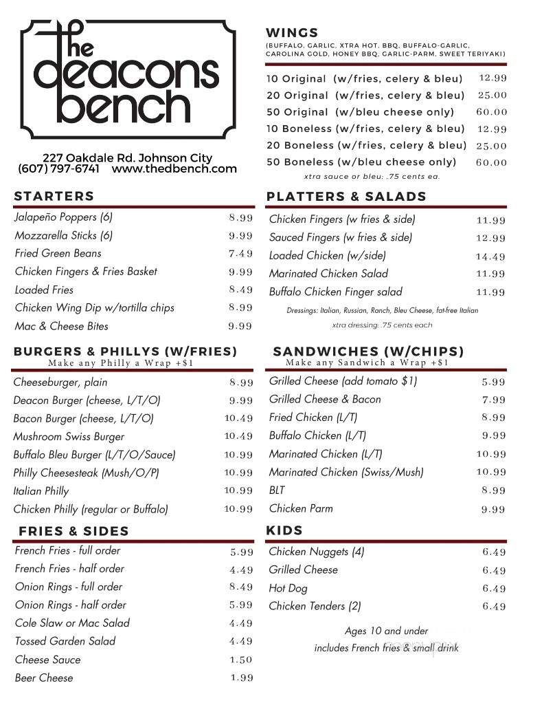 Deacon's Bench - Johnson City, NY menu_pic