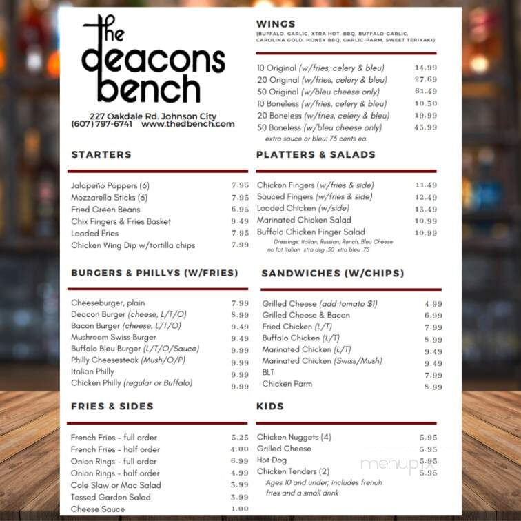 Deacon's Bench - Johnson City, NY menu_pic