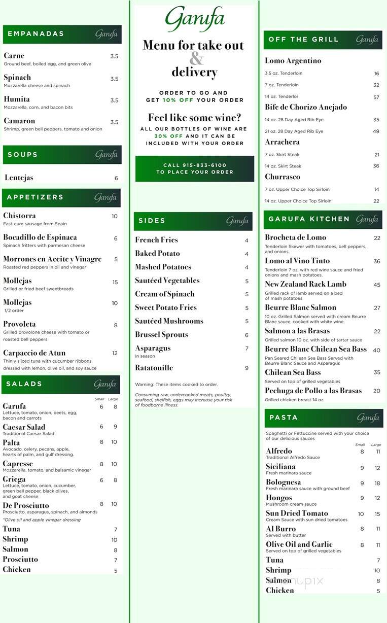 Garufa Argentinean Restaurant - El Paso, TX menu_pic