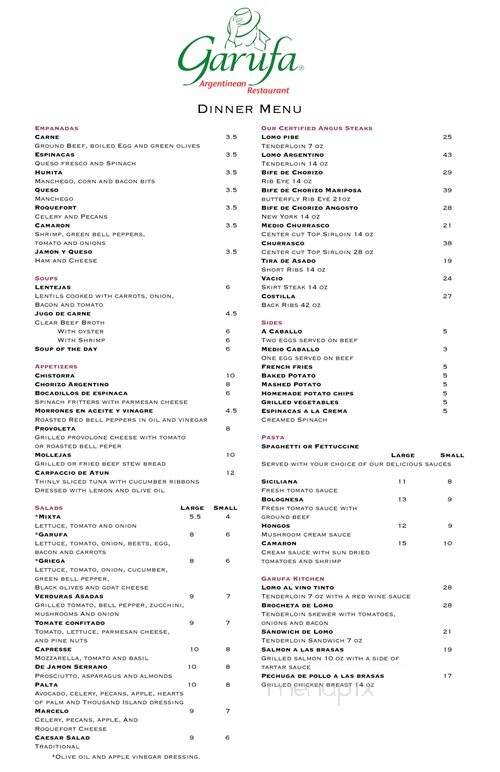 Garufa Argentinean Restaurant - El Paso, TX menu_pic