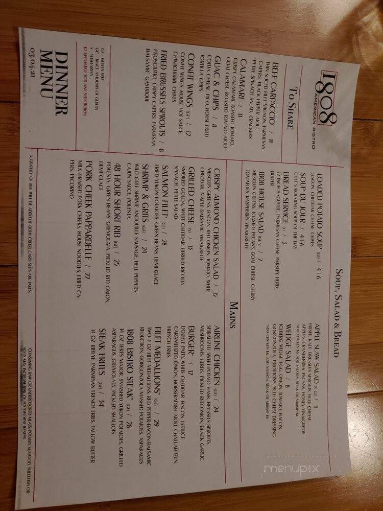 1808 American Bistro - Delaware, OH menu_pic
