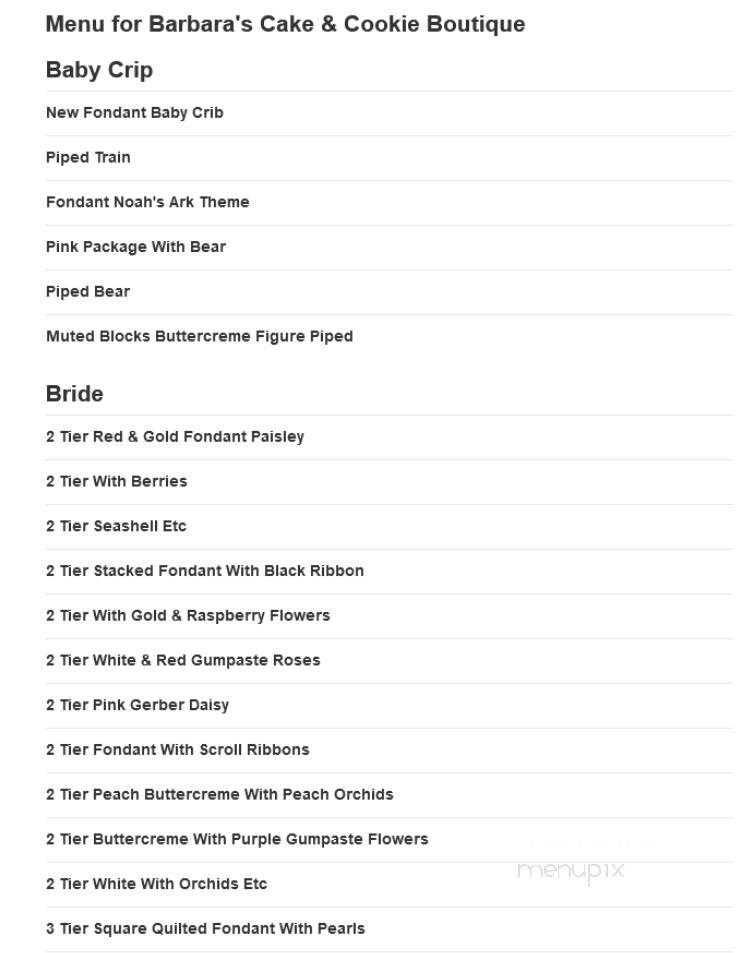Barbara's Cake & Cookie Boutique - Grand Prairie, TX menu_pic