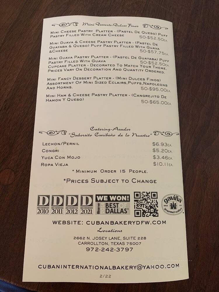 International Bakery- Cuban Dulceria - Carrollton, TX menu_pic