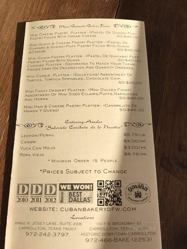 International Bakery- Cuban Dulceria - Carrollton, TX menu_pic