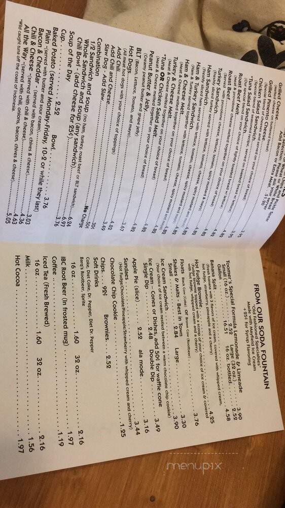Toomer's Drugs - Auburn, AL menu_pic