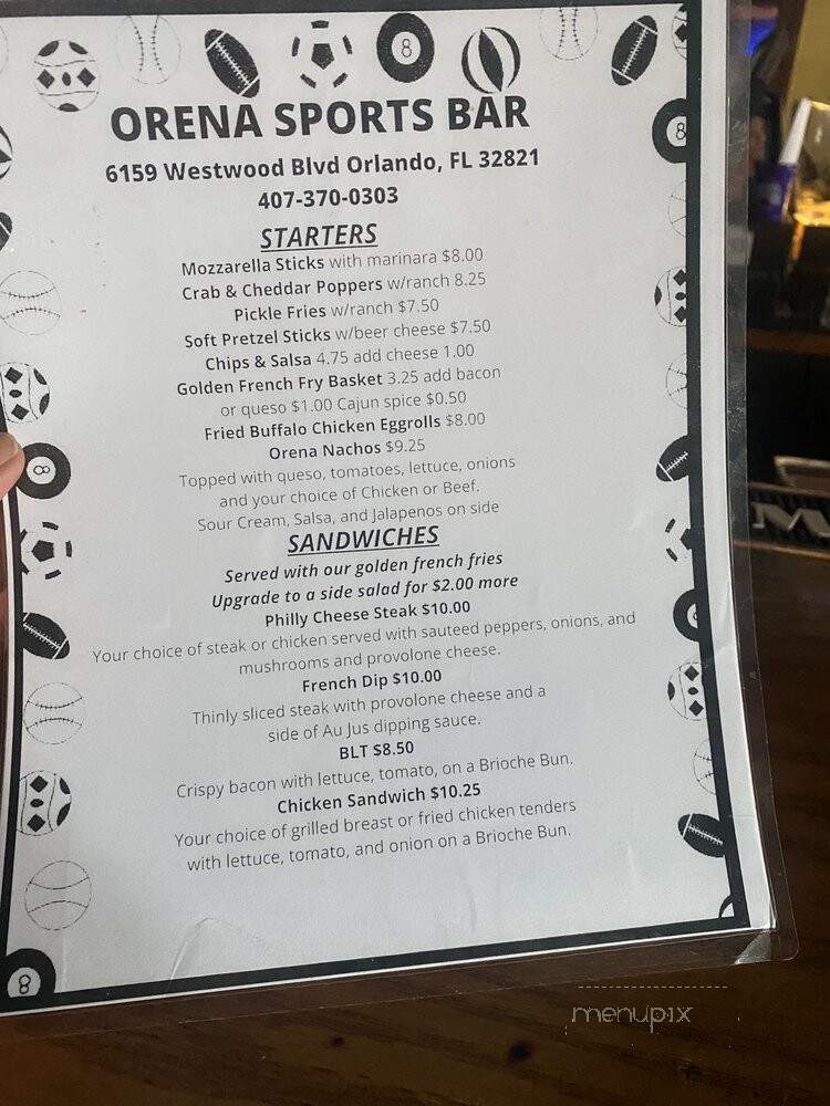 Orena Sports Bar - Orlando, FL menu_pic