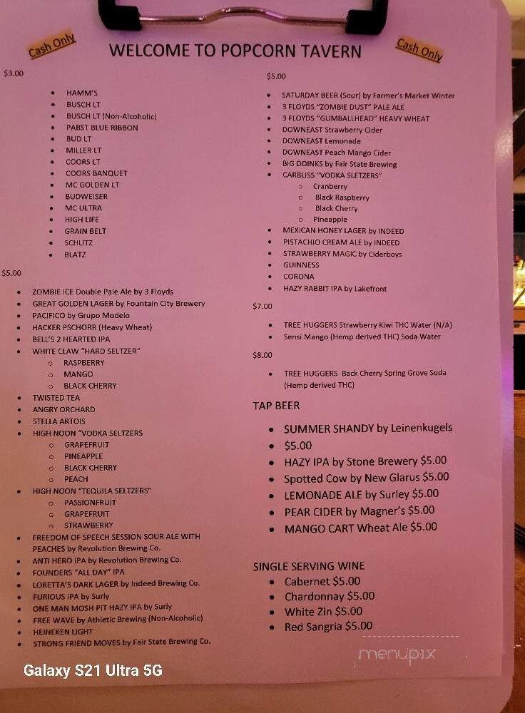 Popcorn Tavern - La Crosse, WI menu_pic