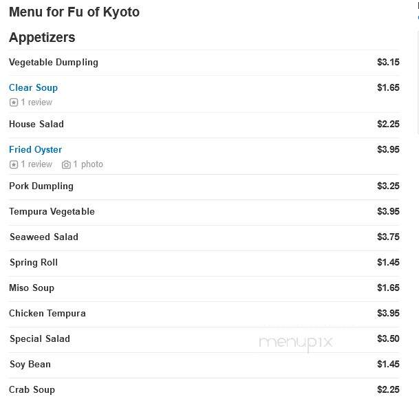 FU of Kyoto Japanese Restaurant - Taylors, SC menu_pic