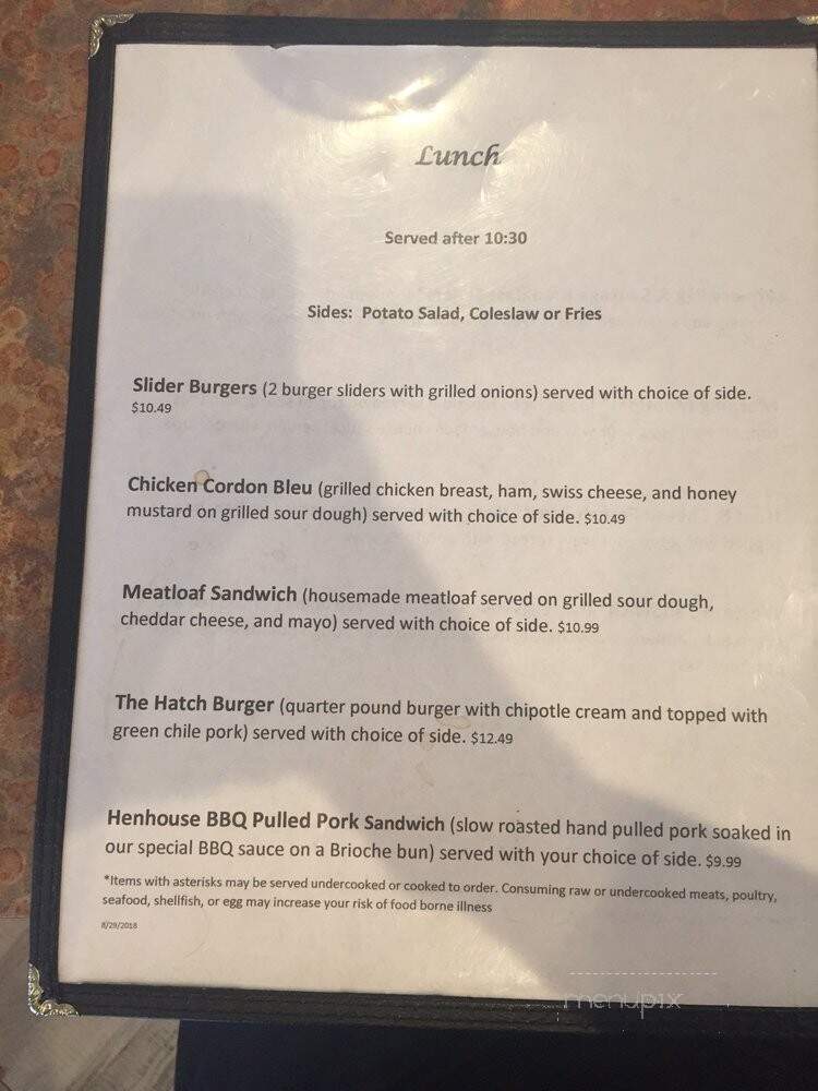 Hen House Cafe - Mesa, AZ menu_pic