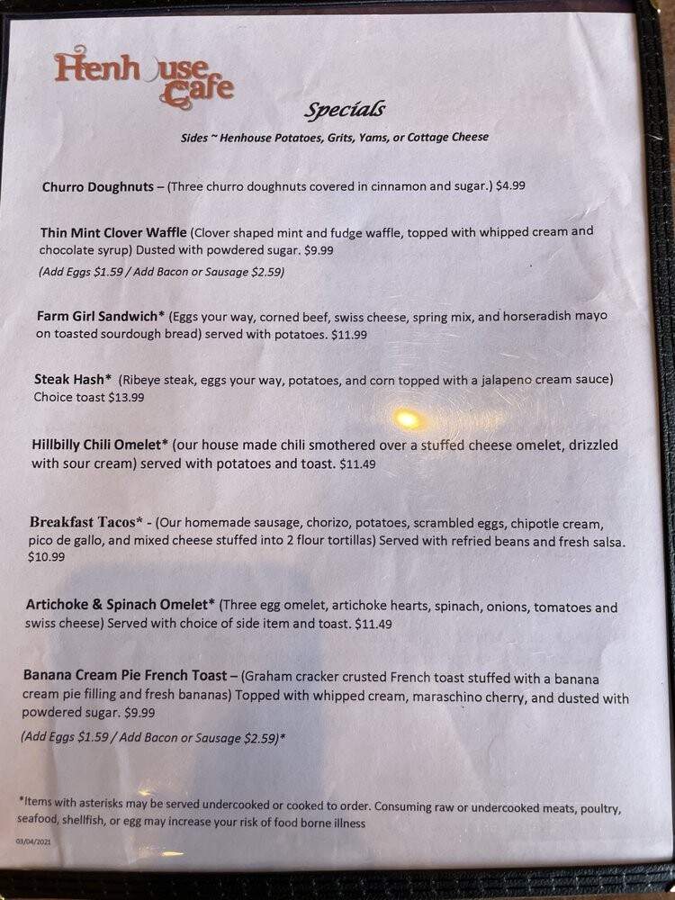 Hen House Cafe - Mesa, AZ menu_pic