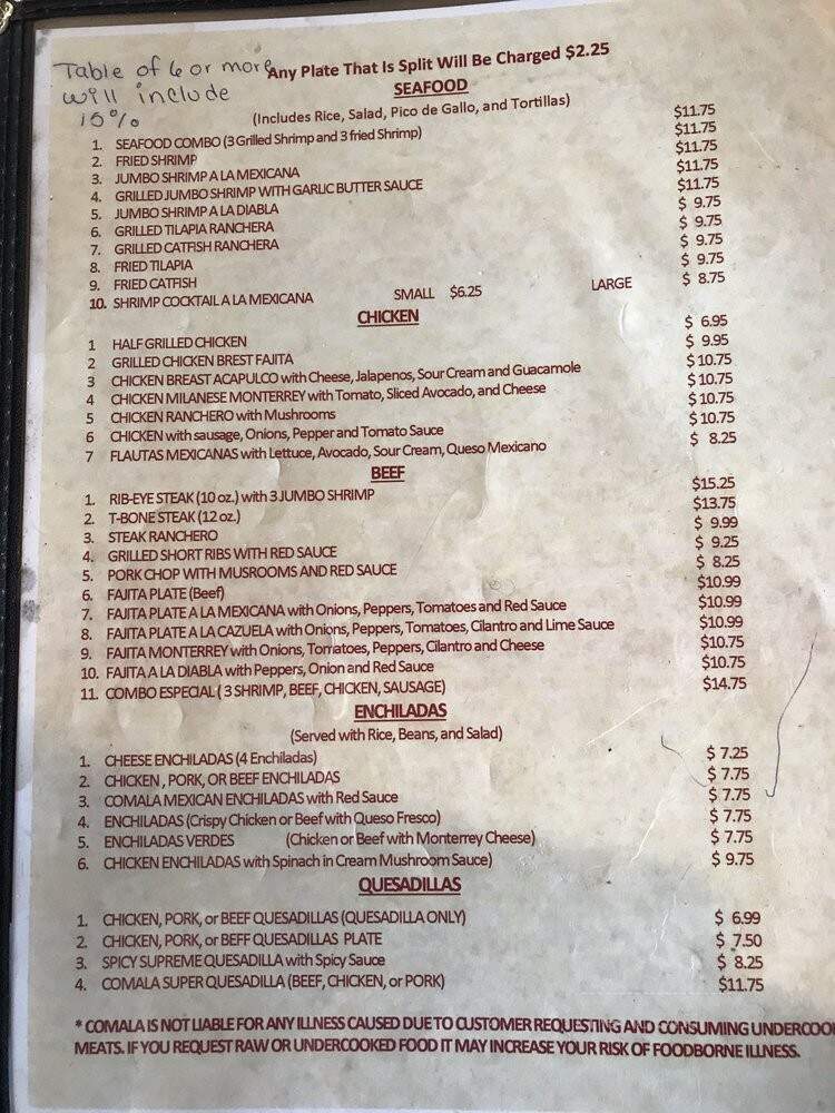 Mexican Cafe Comala - Houston, TX menu_pic