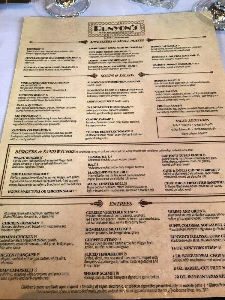 Runyon's - Coral Springs, FL menu_pic