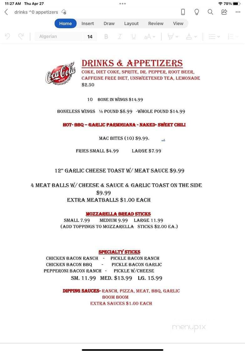 Penny's Five Star Pizza - Lake Odessa, MI menu_pic