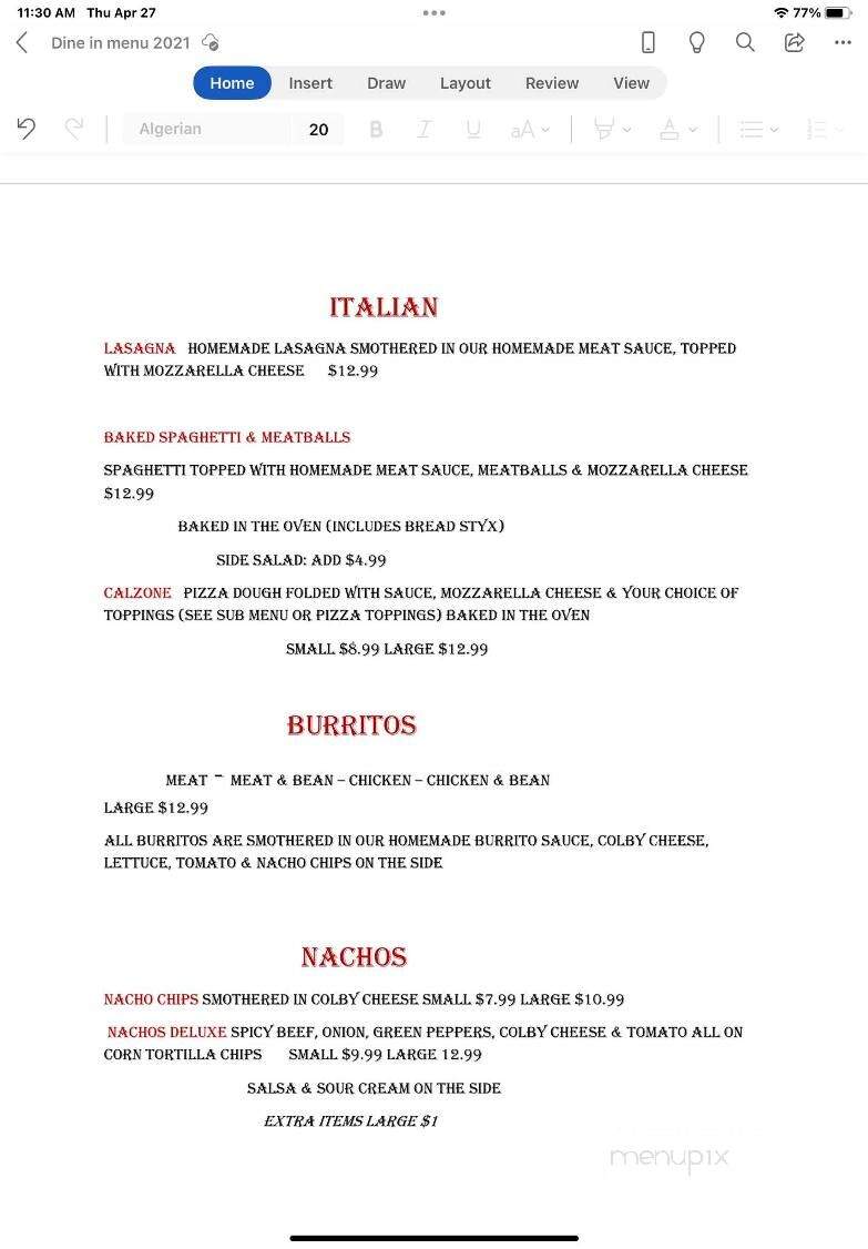 Penny's Five Star Pizza - Lake Odessa, MI menu_pic