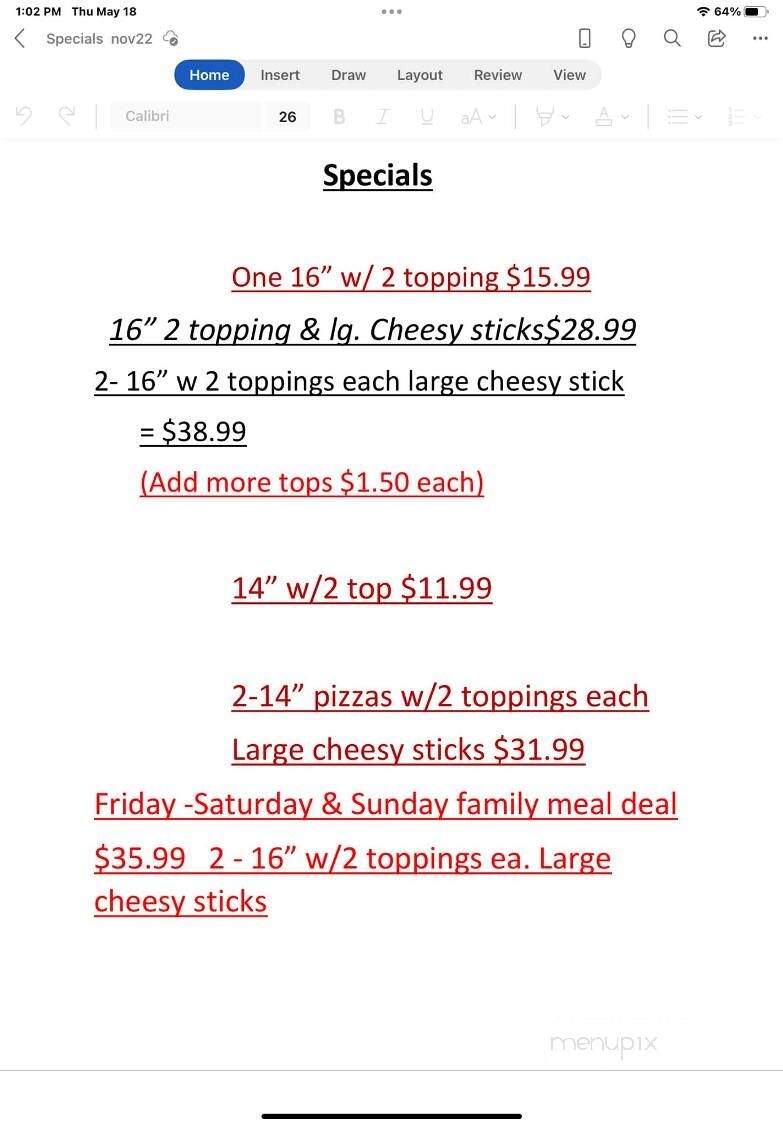 Penny's Five Star Pizza - Lake Odessa, MI menu_pic