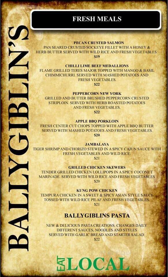Ballygiblin's Restaurant & Pub - Carleton Place, ON menu_pic