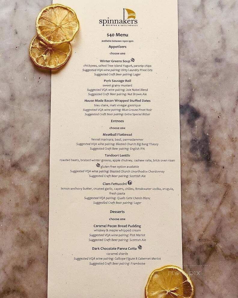 Spinnakers Brewpub & Guest House Restaurant - Victoria, BC menu_pic