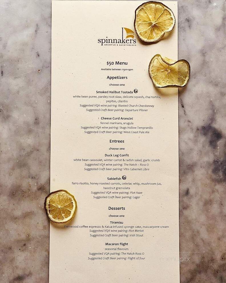 Spinnakers Brewpub & Guest House Restaurant - Victoria, BC menu_pic