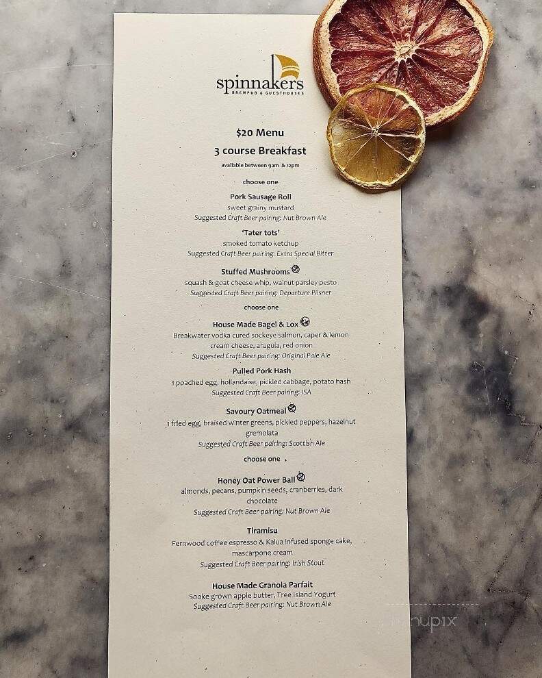 Spinnakers Brewpub & Guest House Restaurant - Victoria, BC menu_pic