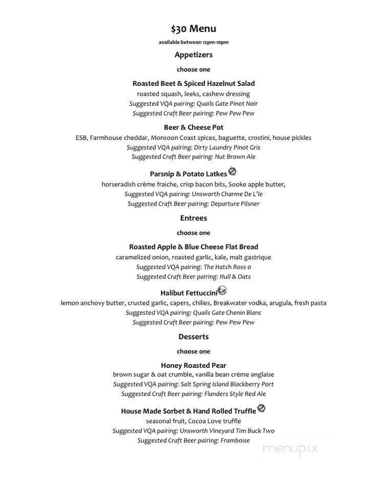 Spinnakers Brewpub & Guest House Restaurant - Victoria, BC menu_pic