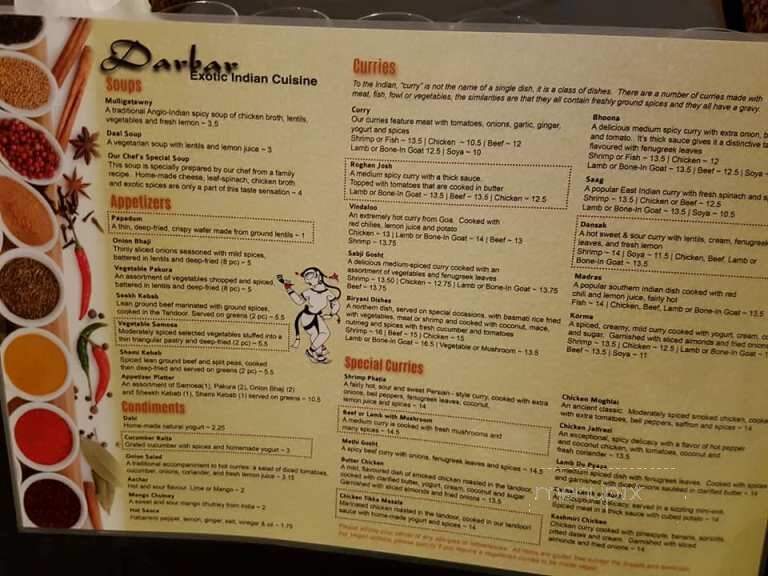 Darbar Restaurant - Kingston, ON menu_pic