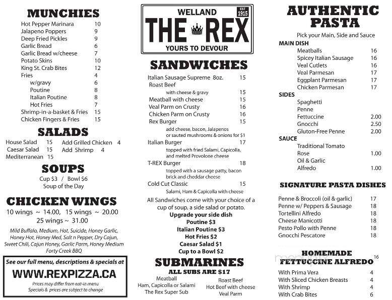 Rex Hotel and Restaurant - Welland, ON menu_pic