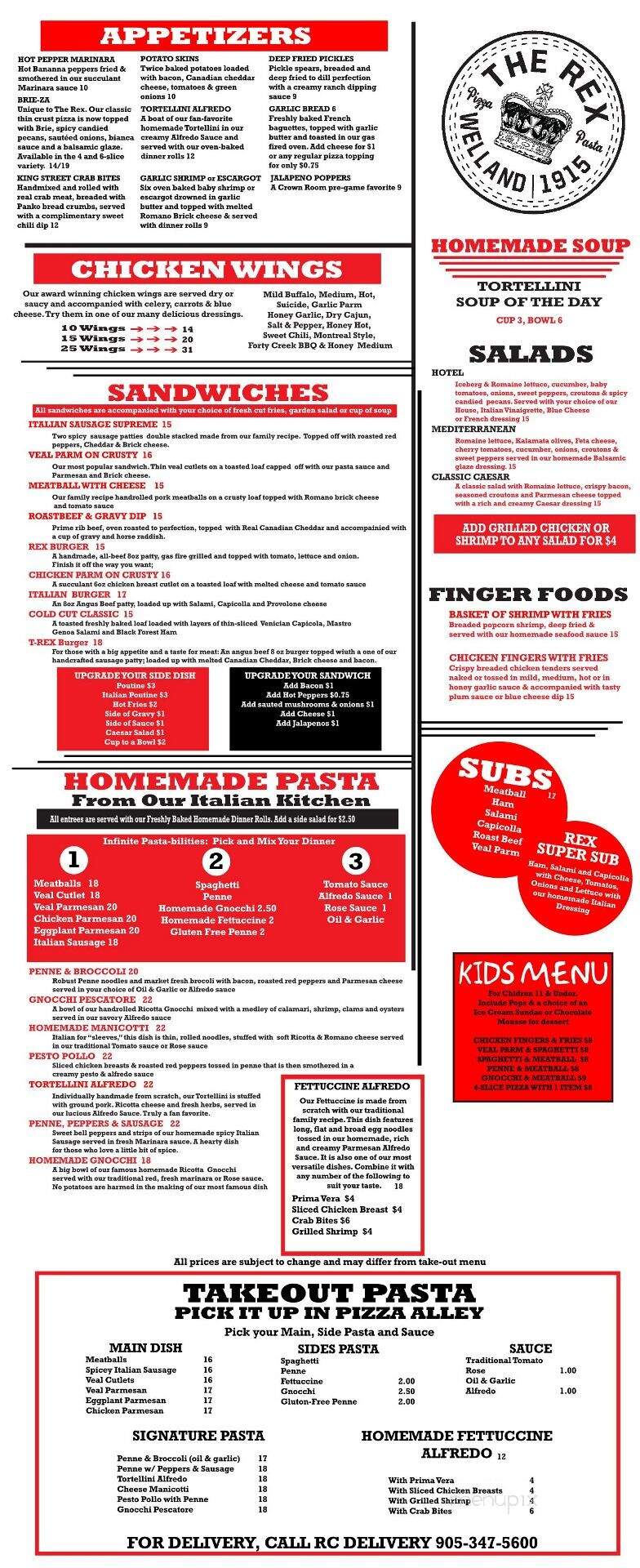 Rex Hotel and Restaurant - Welland, ON menu_pic